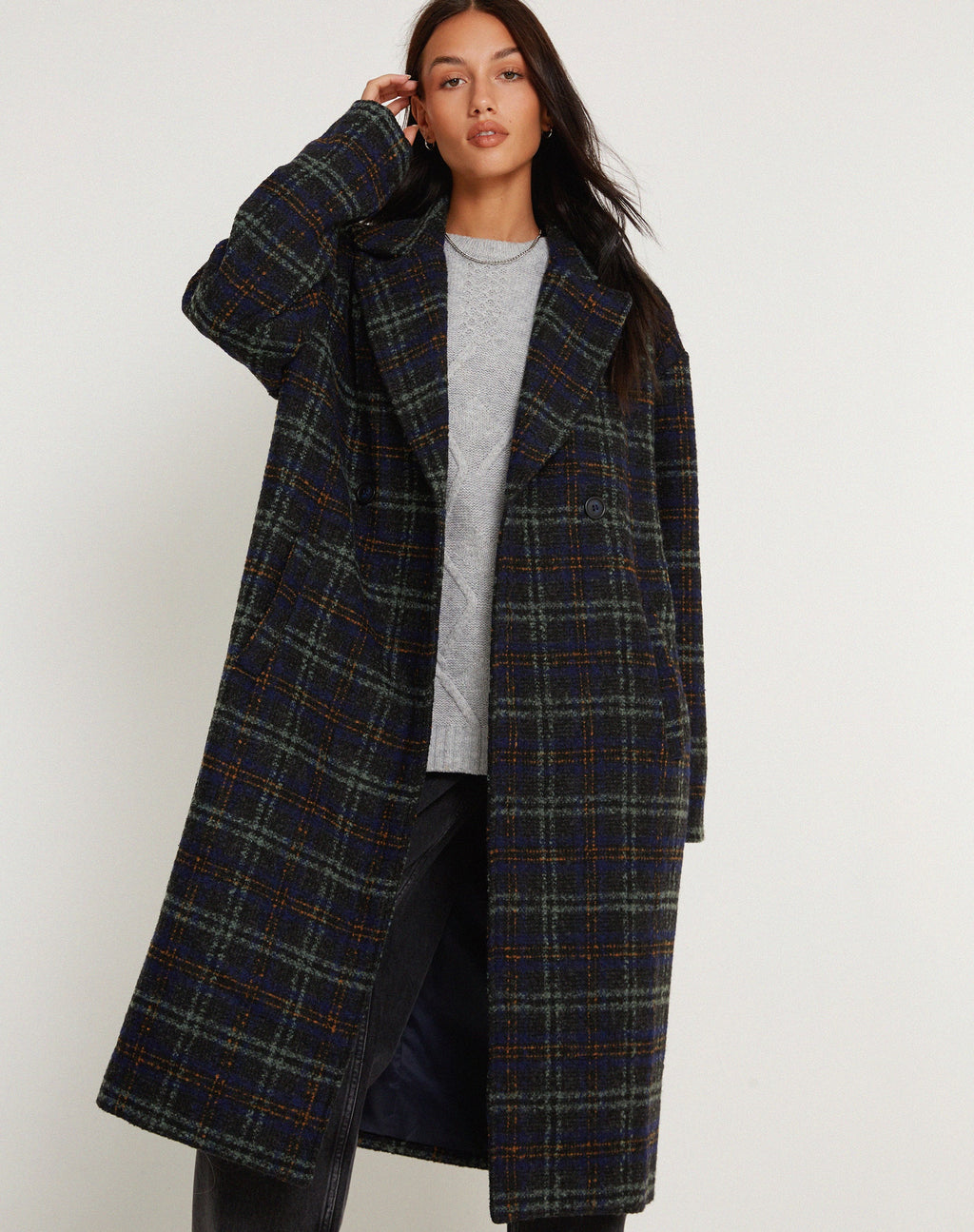Cappotto Orlova a quadri in nero e marrone
