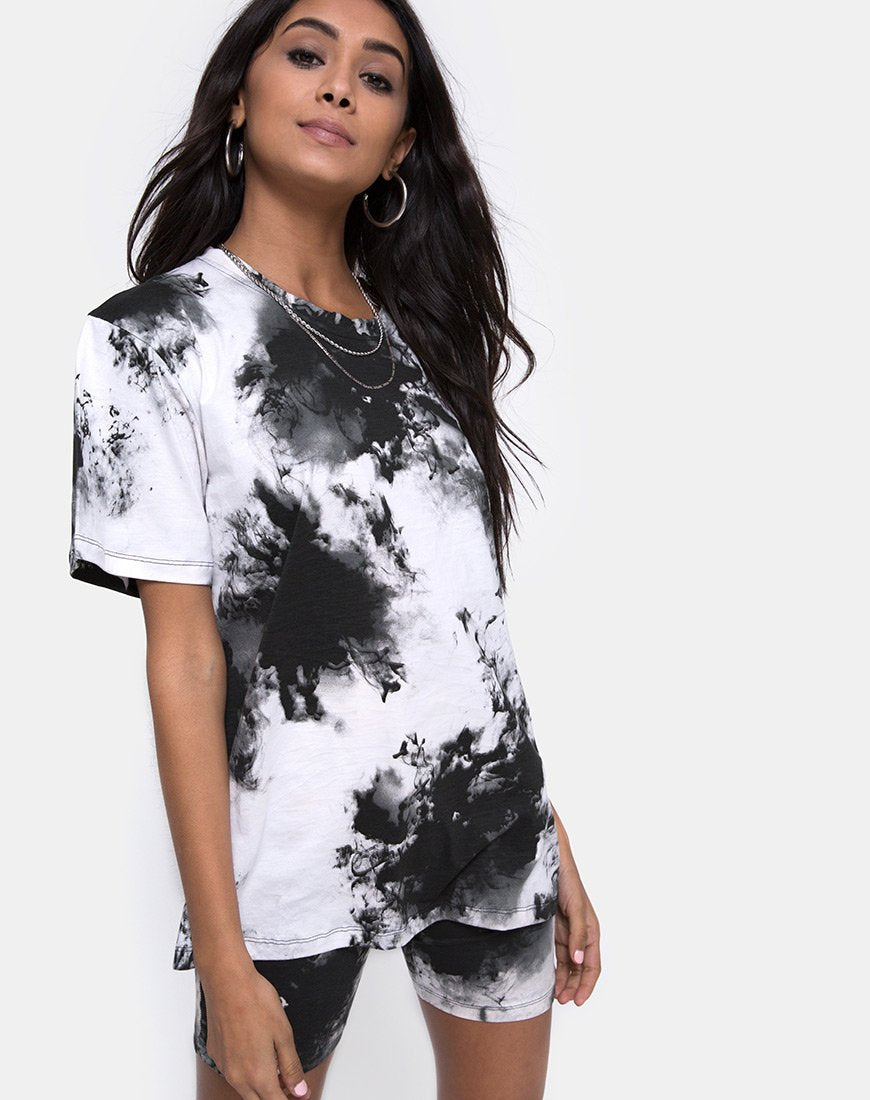 T-shirt oversize basic in mono tie dye bianco e nero