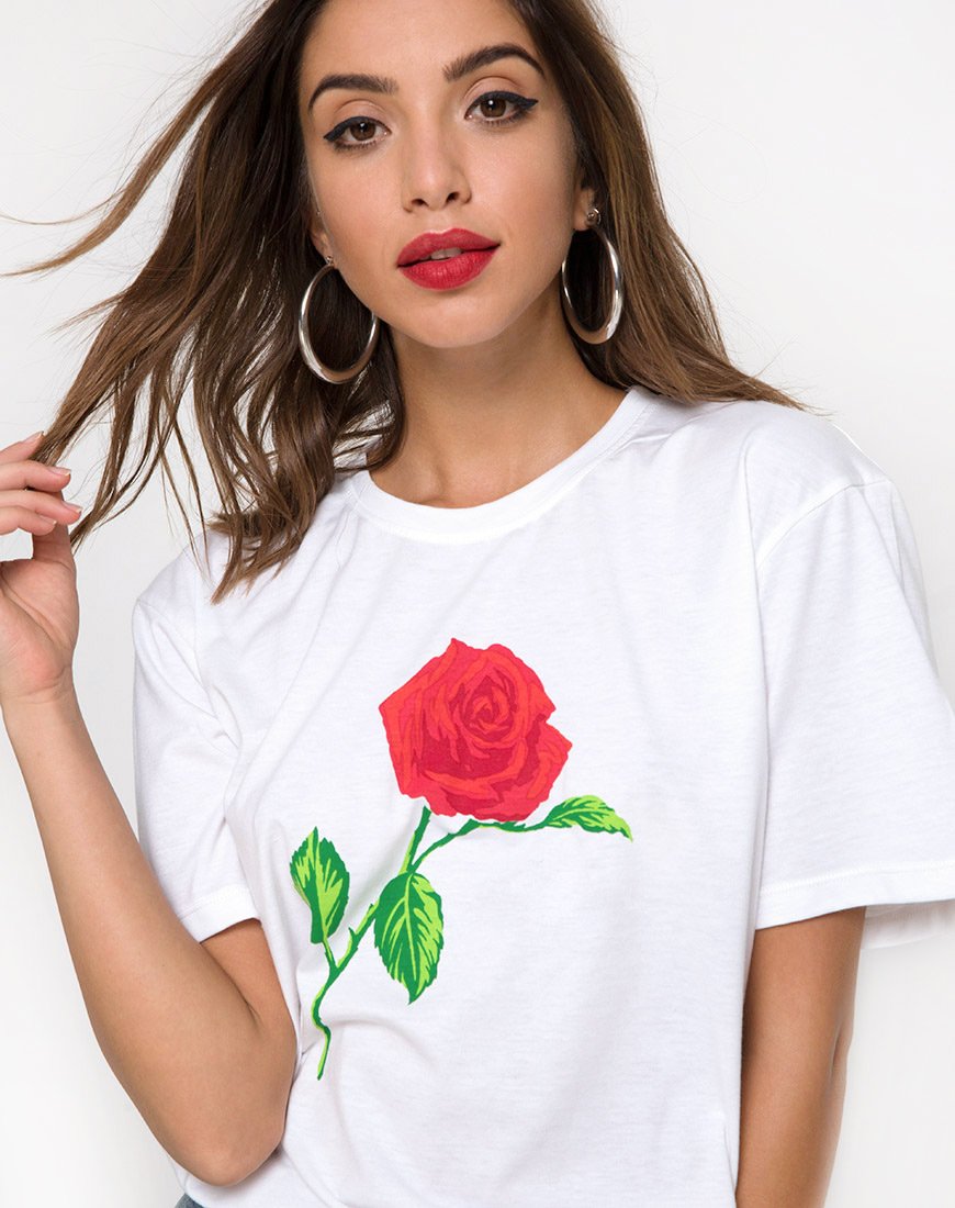 Tee oversize basic in bianco con rosa