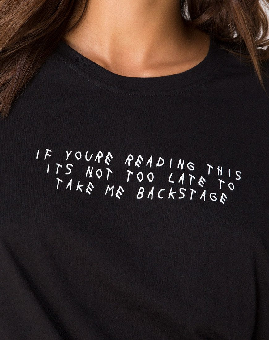 Immagine della t-shirt nera oversize in nero del personale del tour di Motel