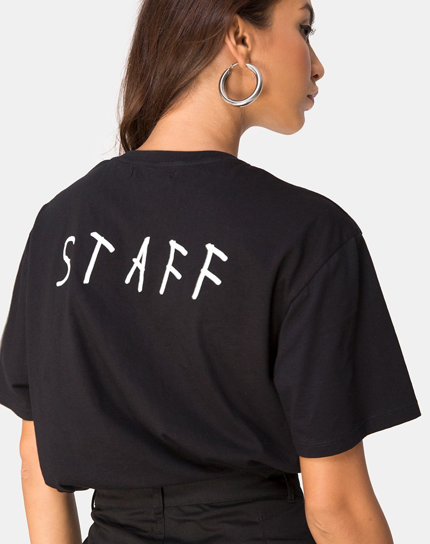 Immagine della t-shirt nera oversize in nero del personale del tour di Motel