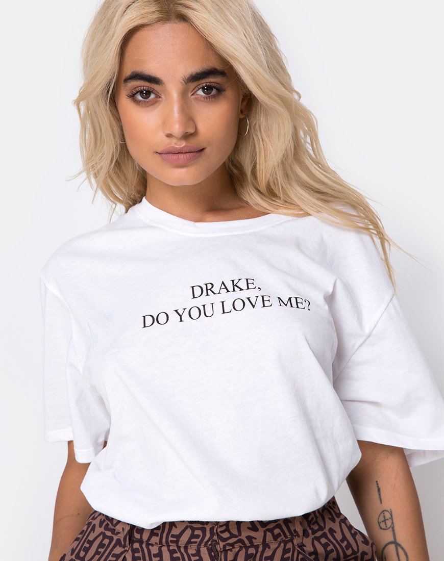 Maglietta basic oversize in Drake Do You Love Me bianco