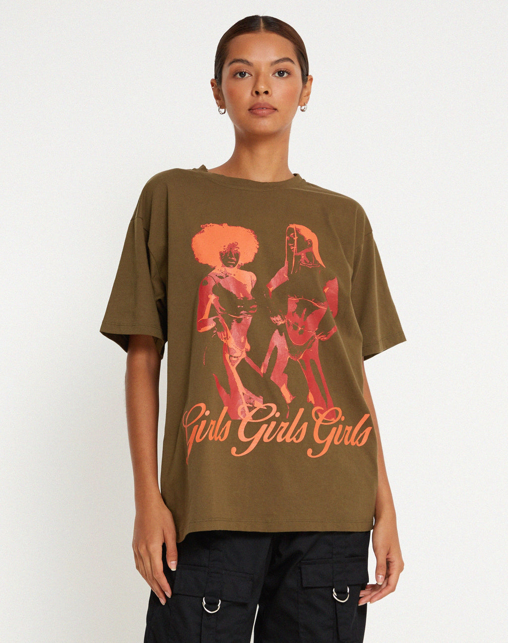 Maglietta basic oversize in kaki Ragazze Ragazze Ragazze