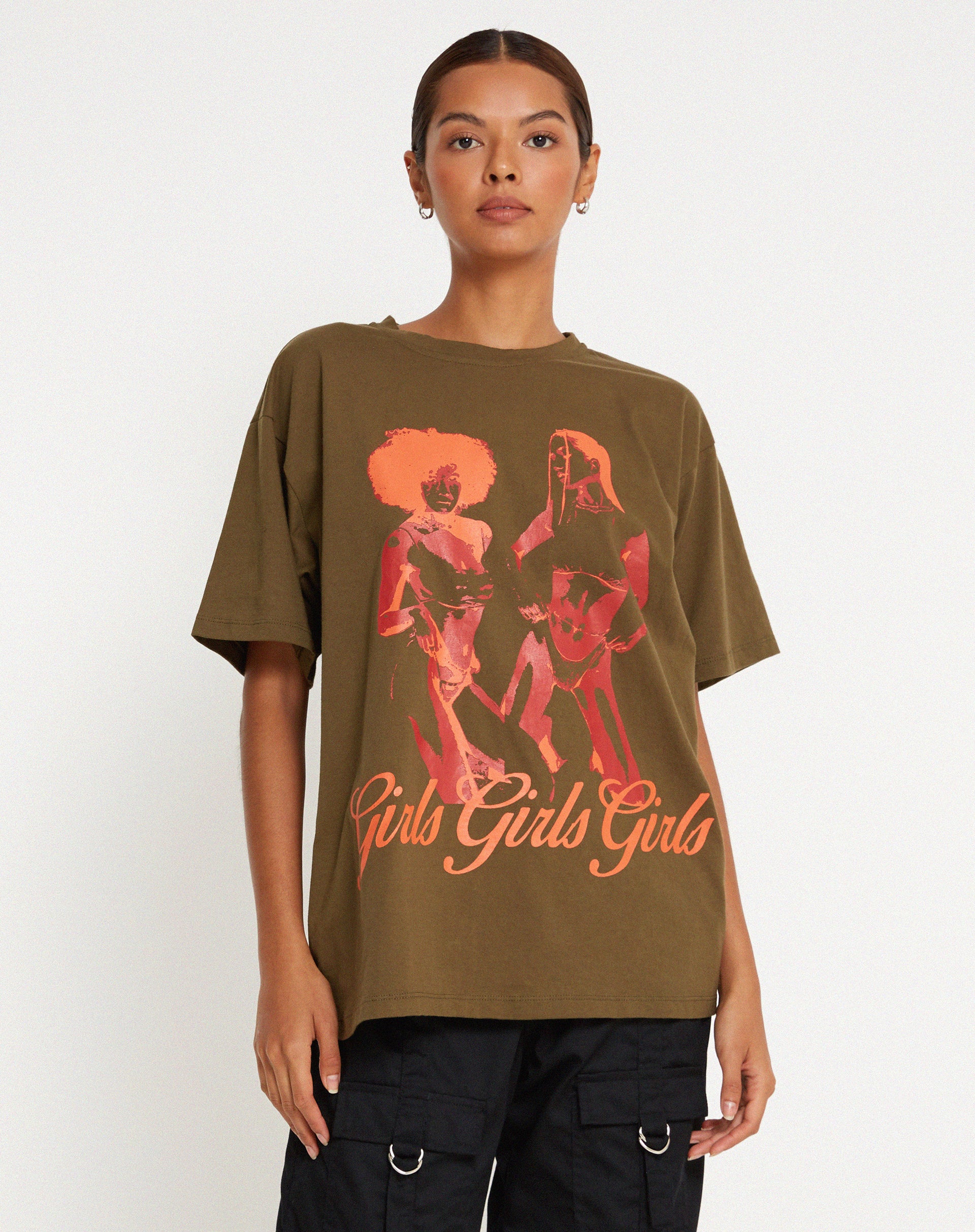 immagine di Maglietta oversize basic in kaki Ragazze Ragazze Ragazze