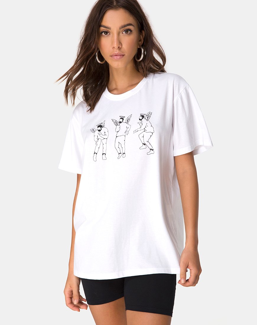 Tee oversize basic in bianco con Dancing Drake
