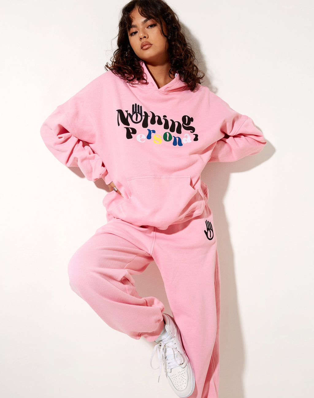 Felpa con cappuccio oversize in rosa peonia Niente di personale
