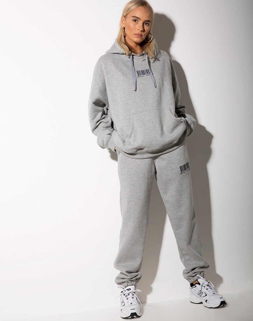 Immagine della felpa con cappuccio oversize con codice a barre Motel Greymarl Embro