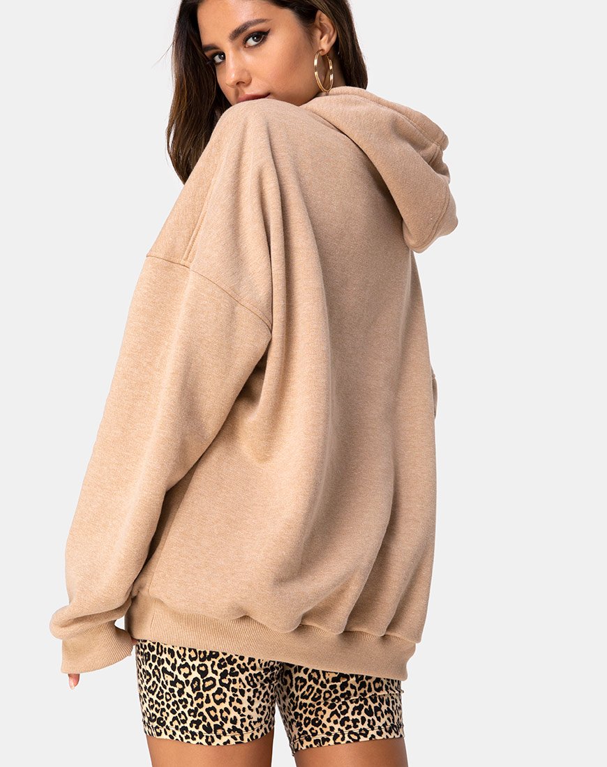 Immagine della felpa con cappuccio oversize in Tan I Want it Embro