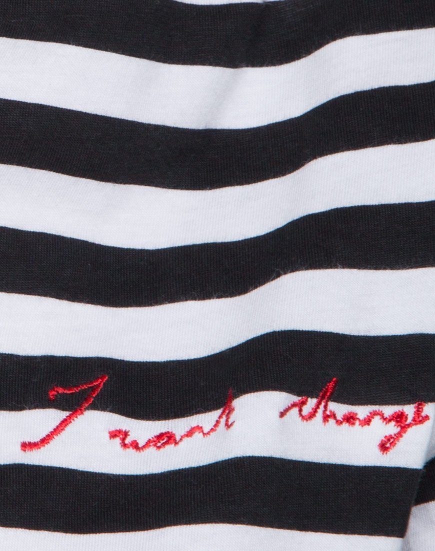 Immagine della t-shirt oversize a manica lunga I Want Change BW Stripe