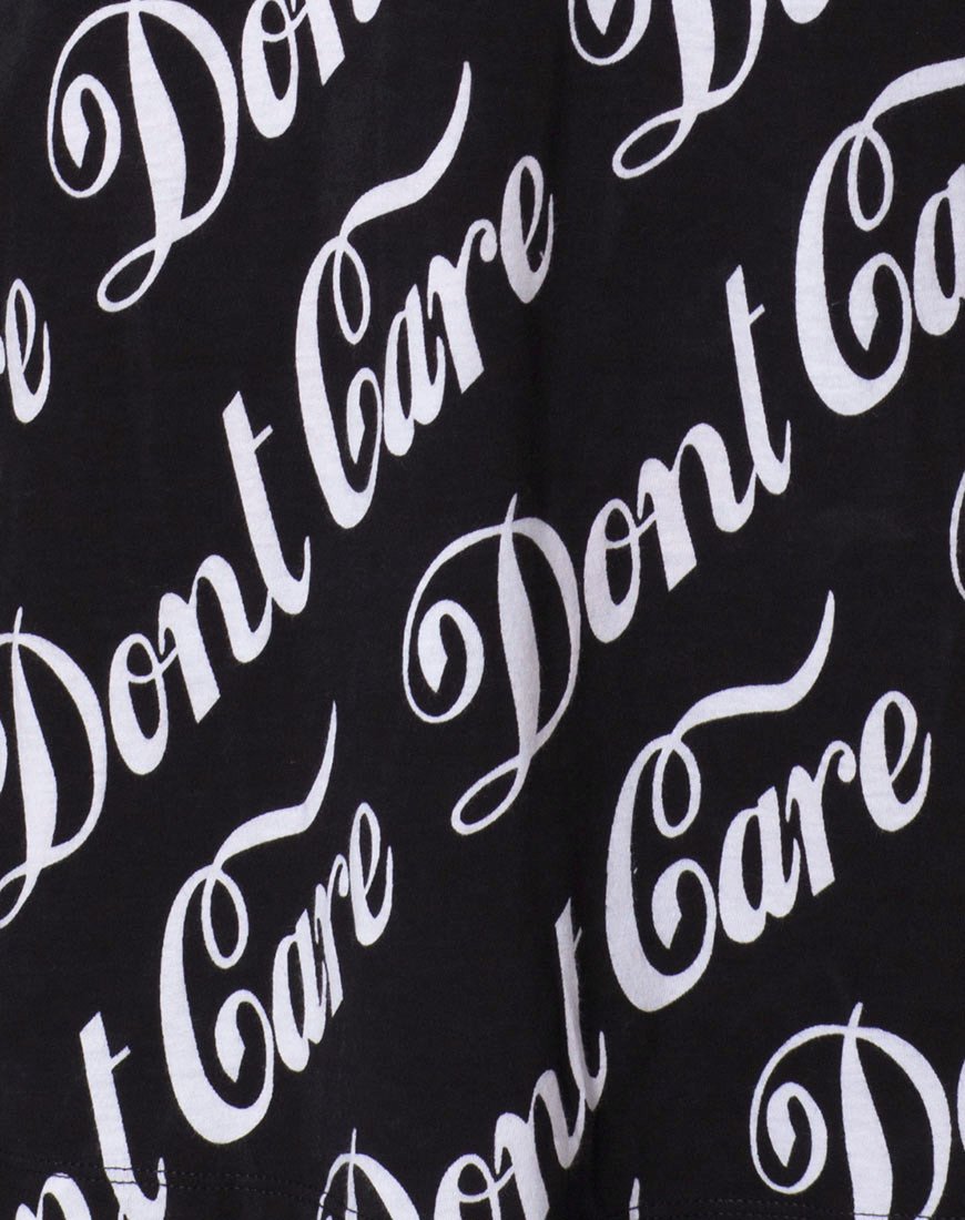 Immagine della t-shirt oversize Basic in nero Don't Care con stampa integrale di Mote