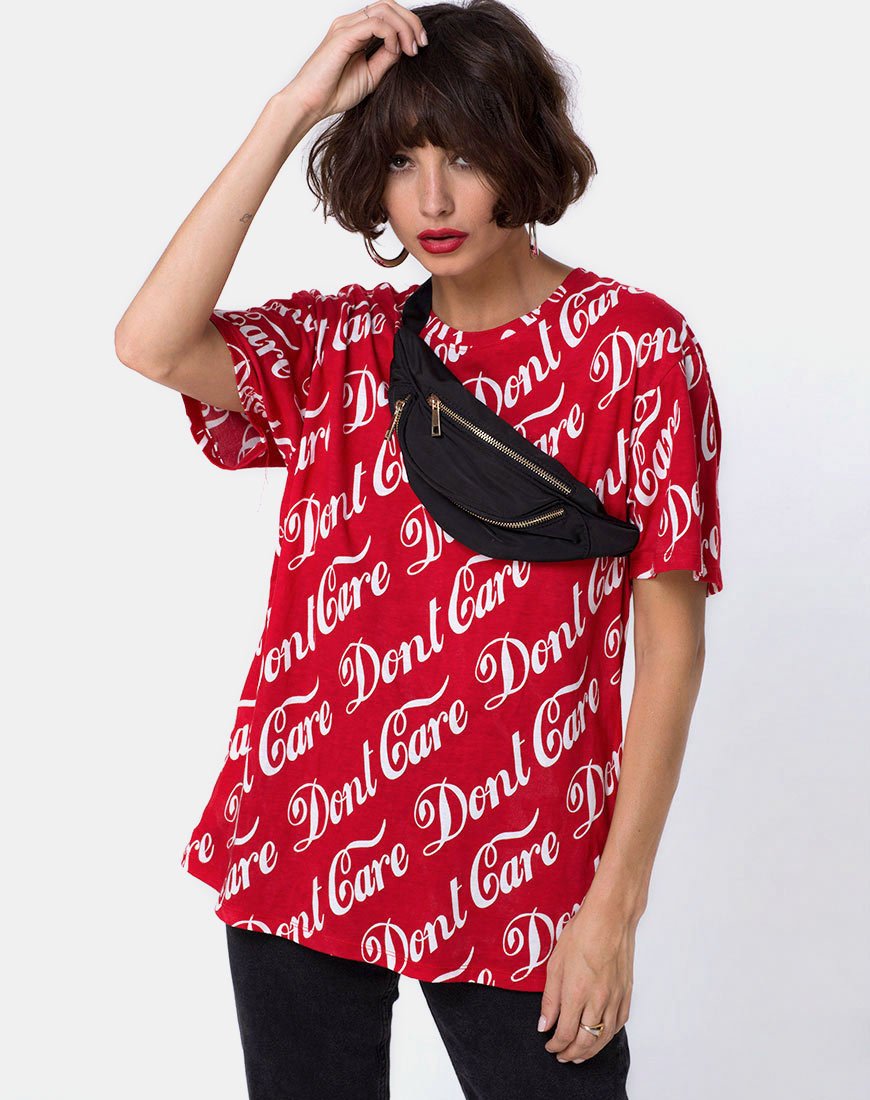 Maglietta oversize basic con stampa integrale Don't Care rosso