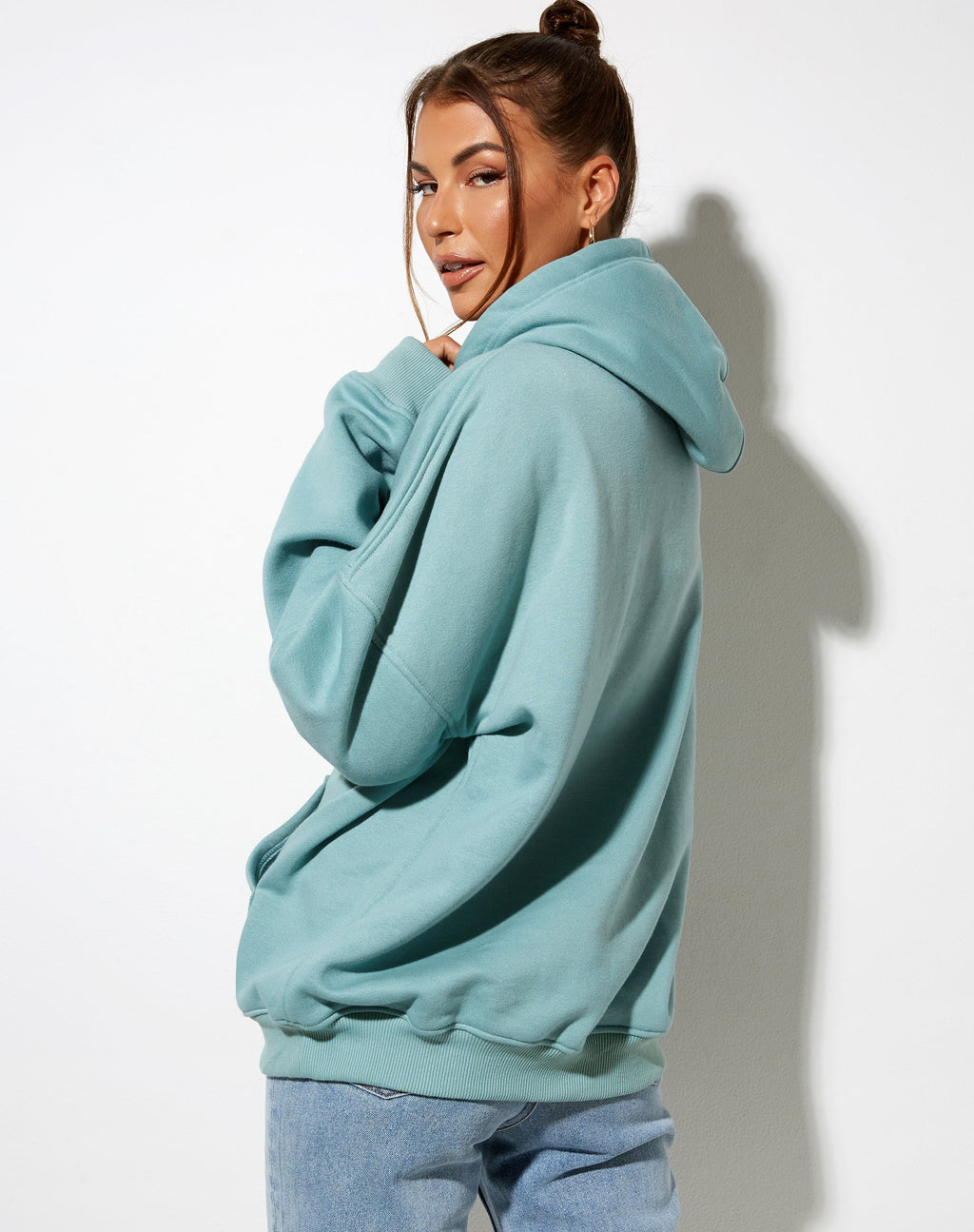 Felpa con cappuccio oversize con ricamo 'Angel' color verde mare