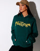 Immagine della felpa con cappuccio oversize in verde bottiglia Too Many Feelings