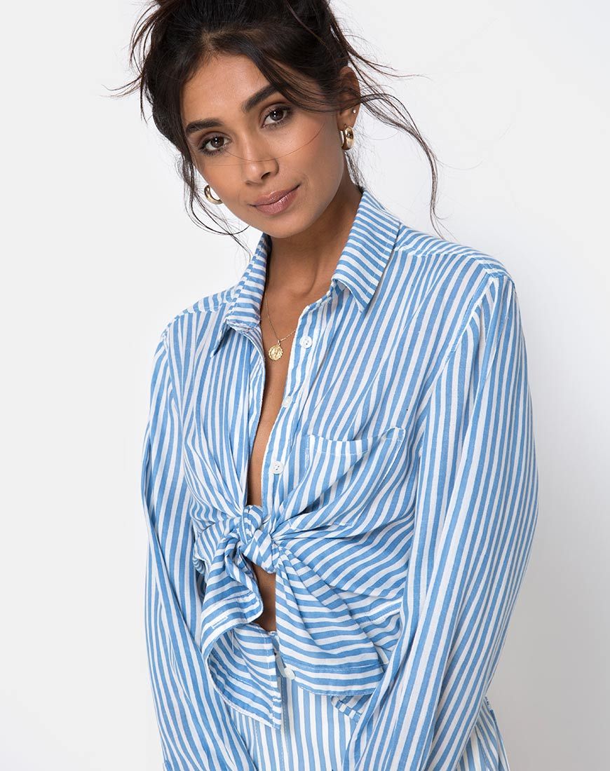 Immagine della camicia Oxford a righe basic blu e bianca