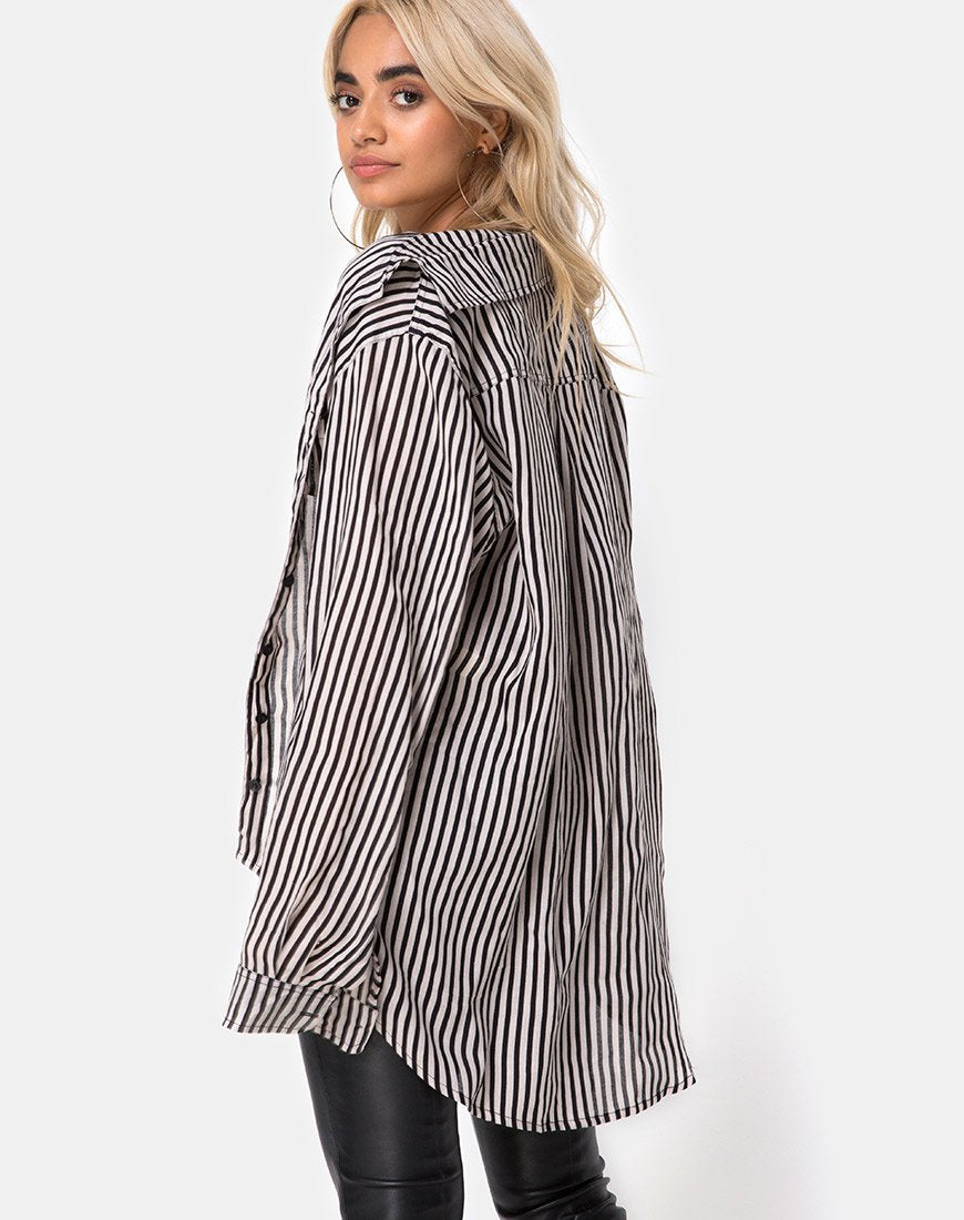 Immagine della camicia Oxford in mini gessato nero e nudo