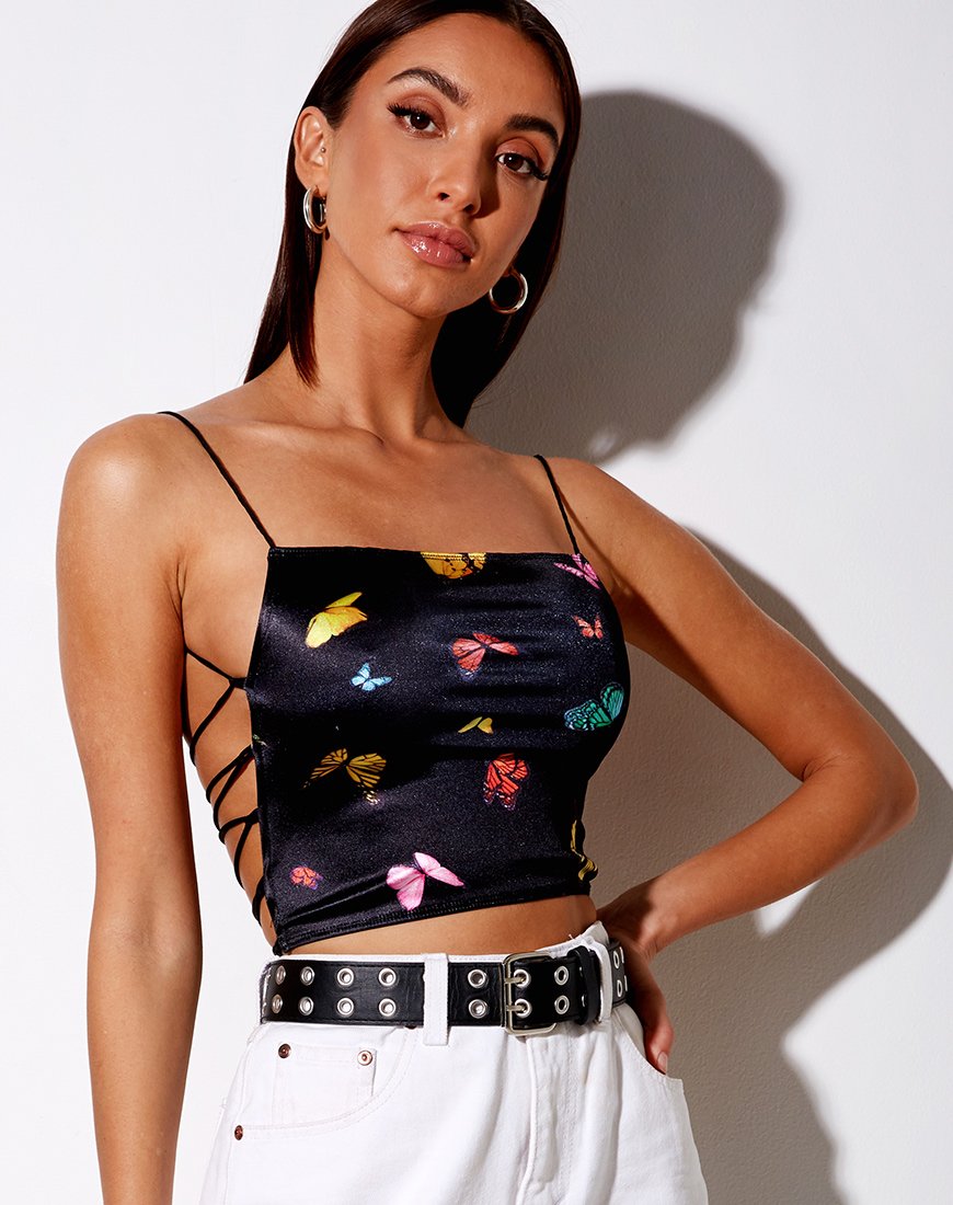 Immagine di Ozka Crop Top in nero Butterfly