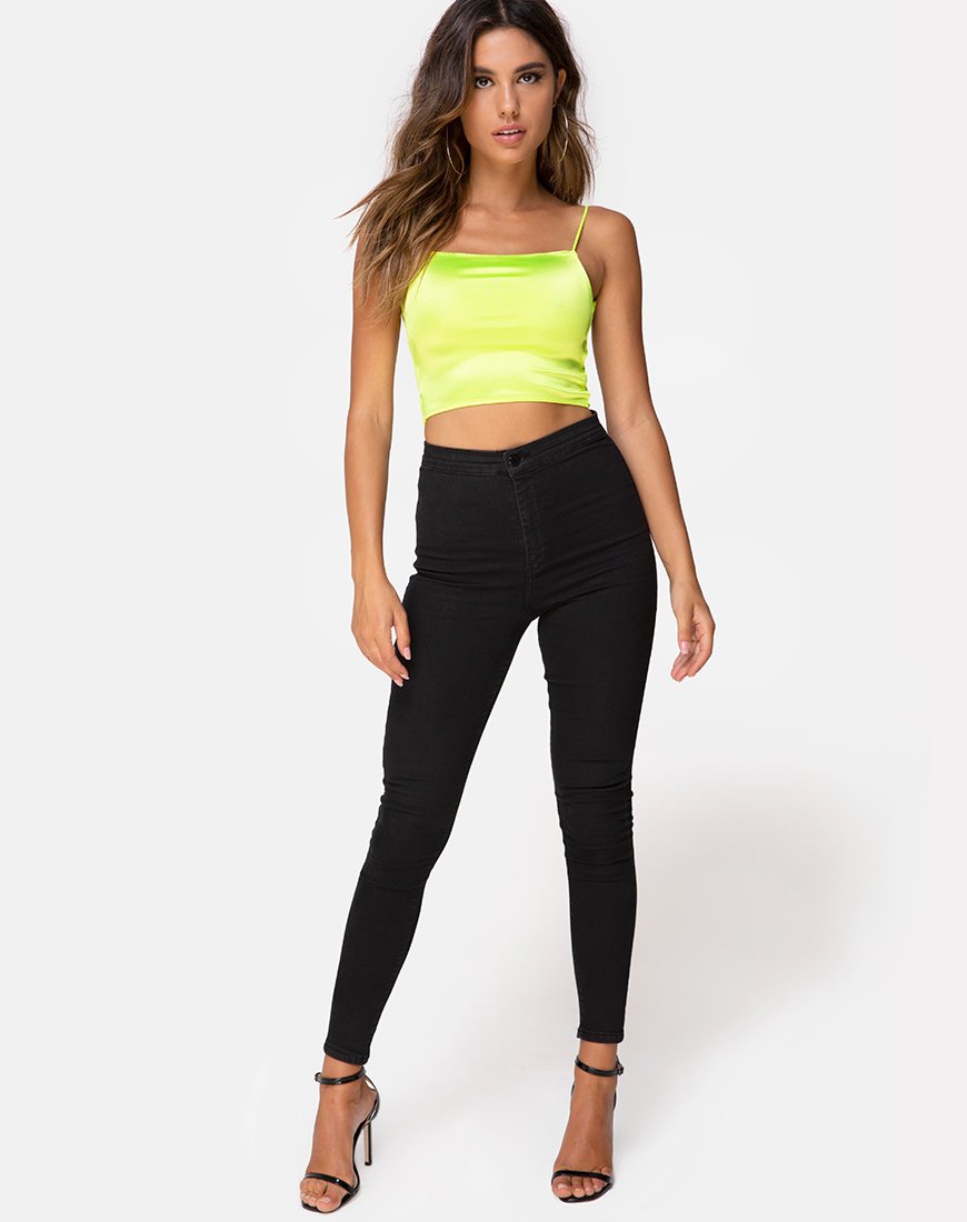 Immagine di Ozka Crop Top in raso giallo neon
