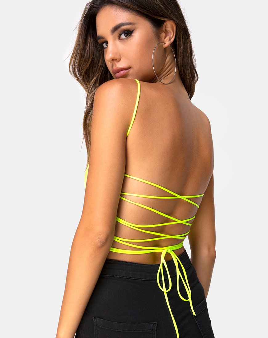 Immagine di Ozka Crop Top in raso giallo neon