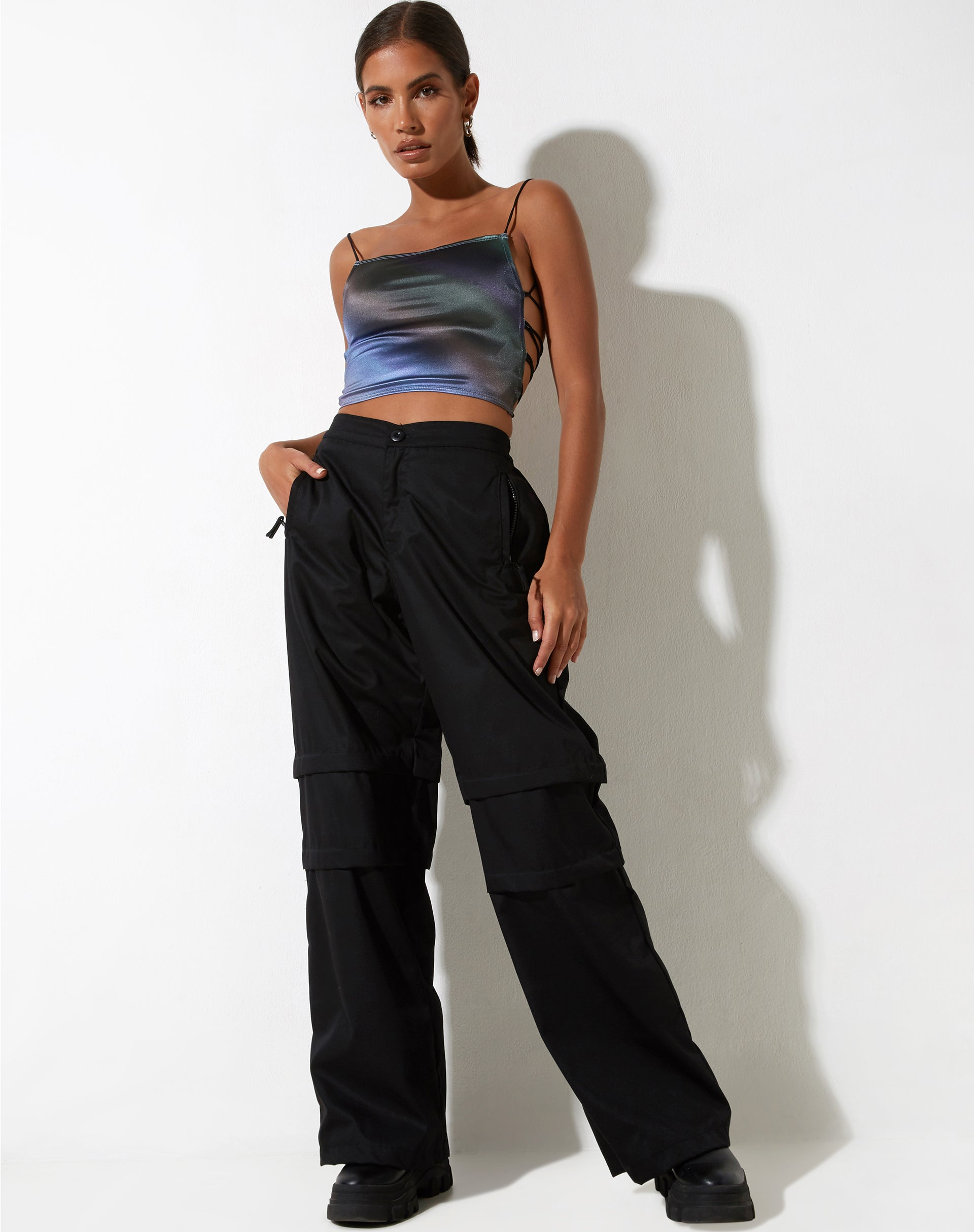 Crop Top Ozka in raso Petrol Ombre