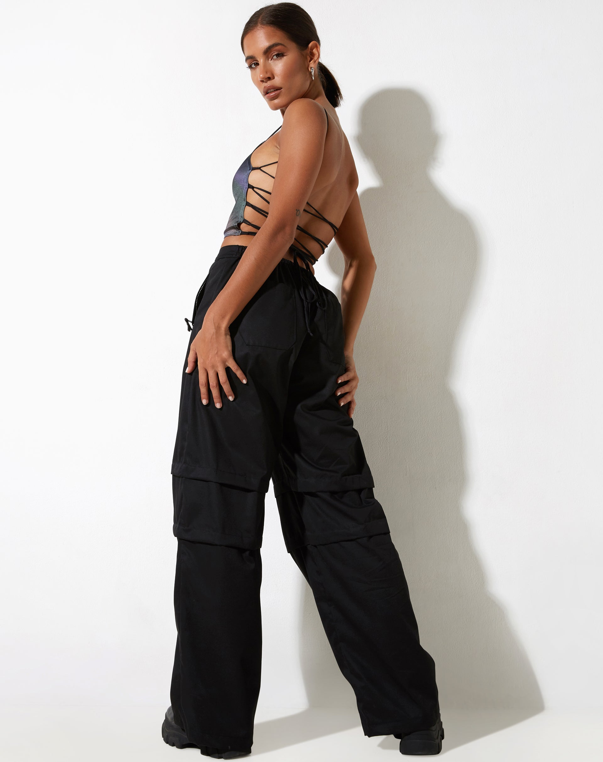 Crop Top Ozka in raso Petrol Ombre