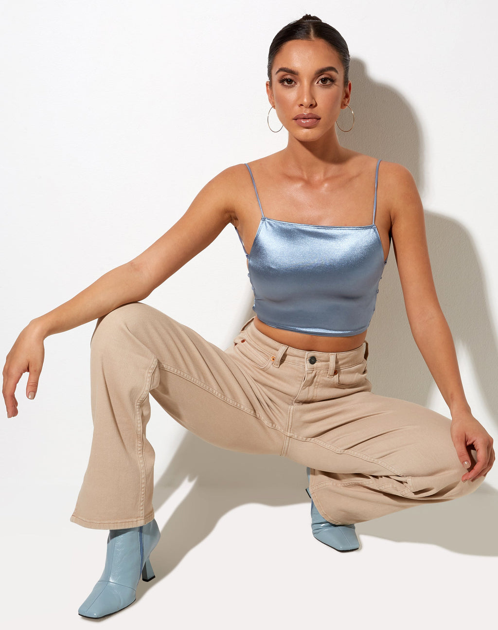 Top Ozka in raso blu