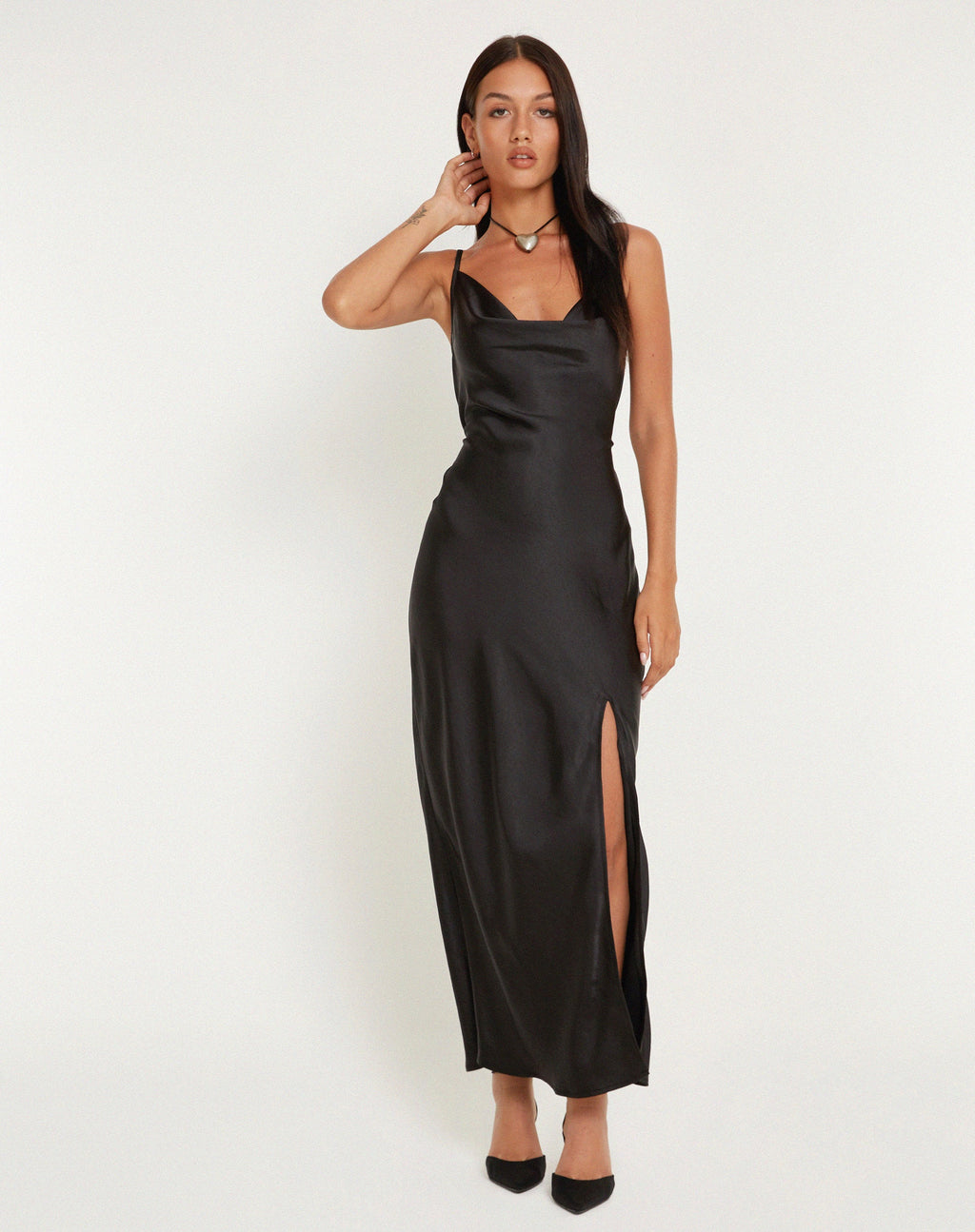 Maxi abito Padilla in raso nero