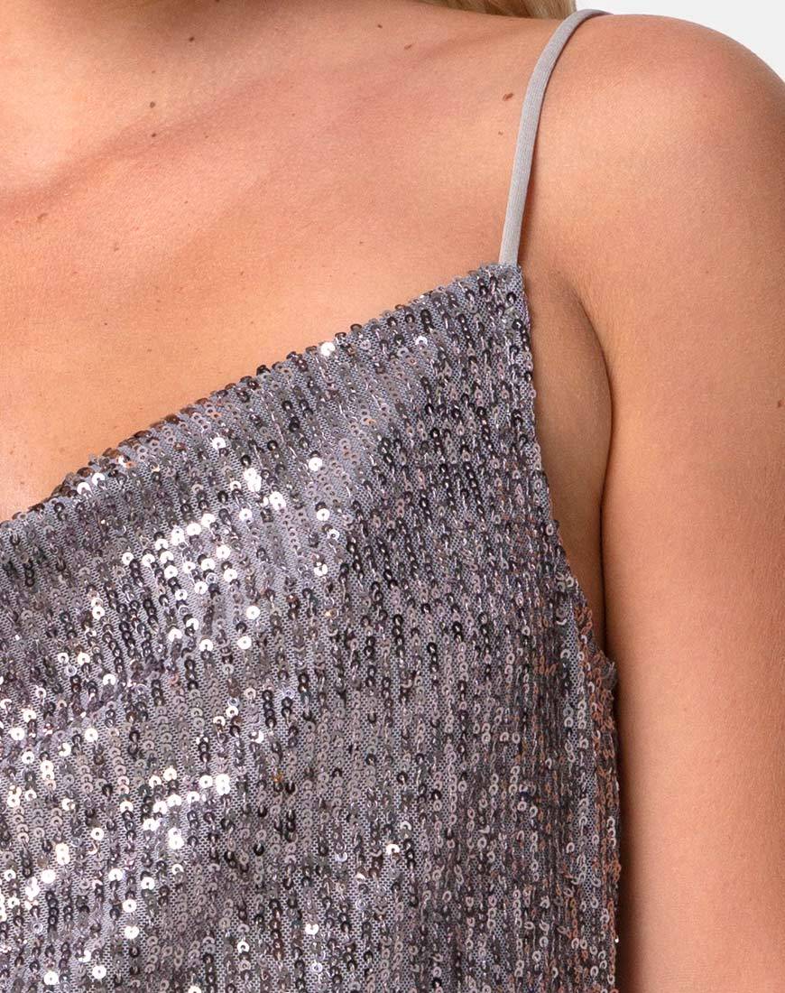 Immagine di Paima Strappy Top in rete Drape Sequin Argento