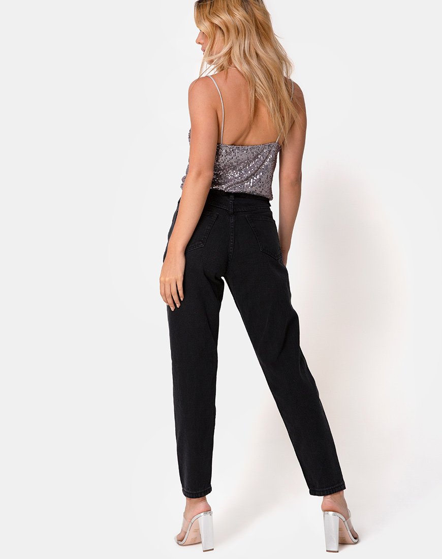 Immagine di Paima Strappy Top in rete Drape Sequin Argento