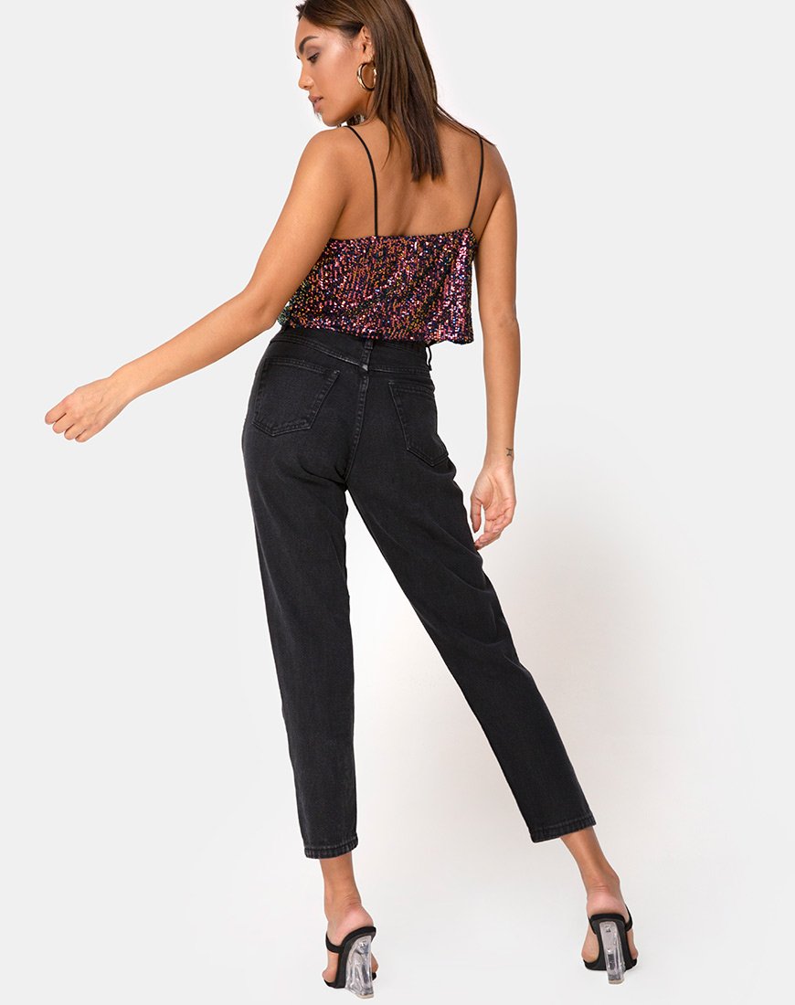 Immagine di Paima Strappy Top in rete Drape Sequin Iridescente Borgogna