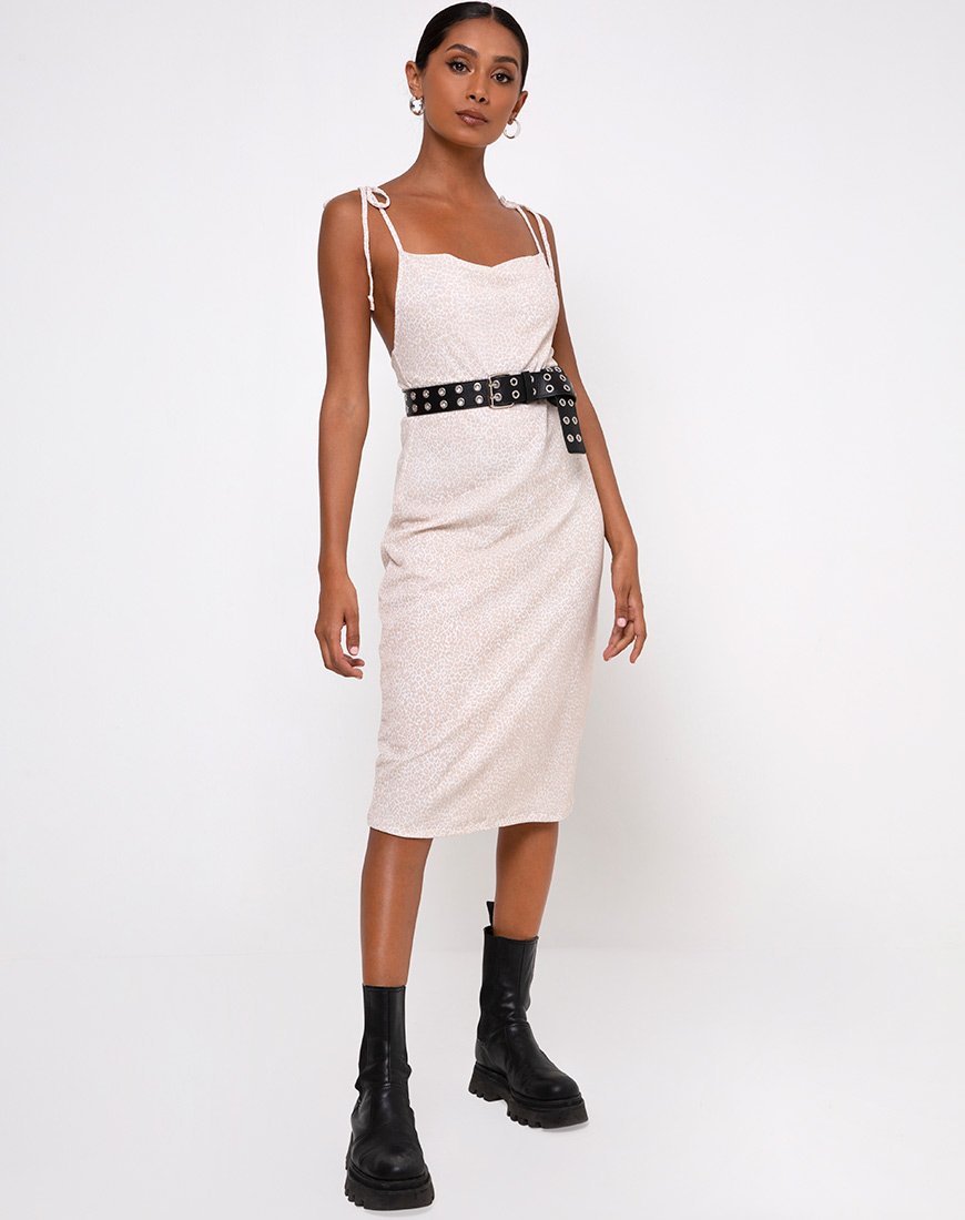 Vestito Paloma Midi in Flock Ditsy Leopard Taupe