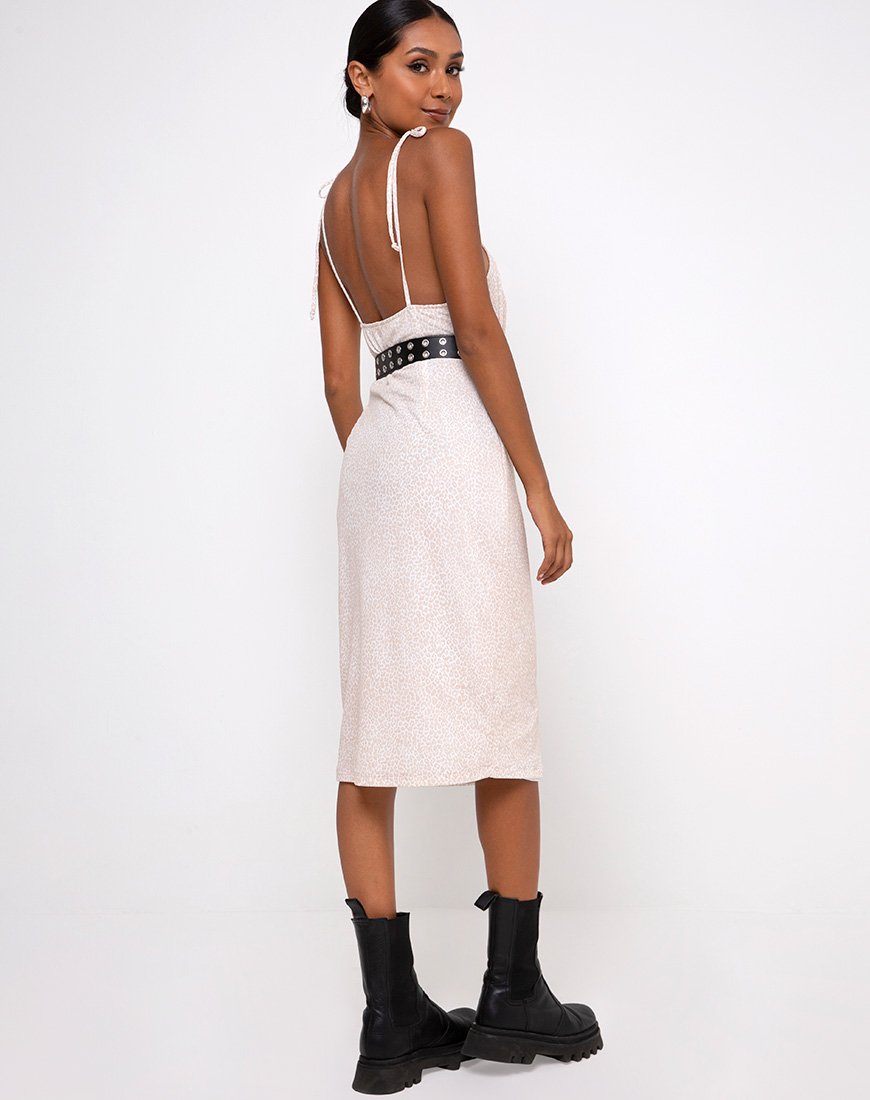 Vestito Paloma Midi in Flock Ditsy Leopard Taupe