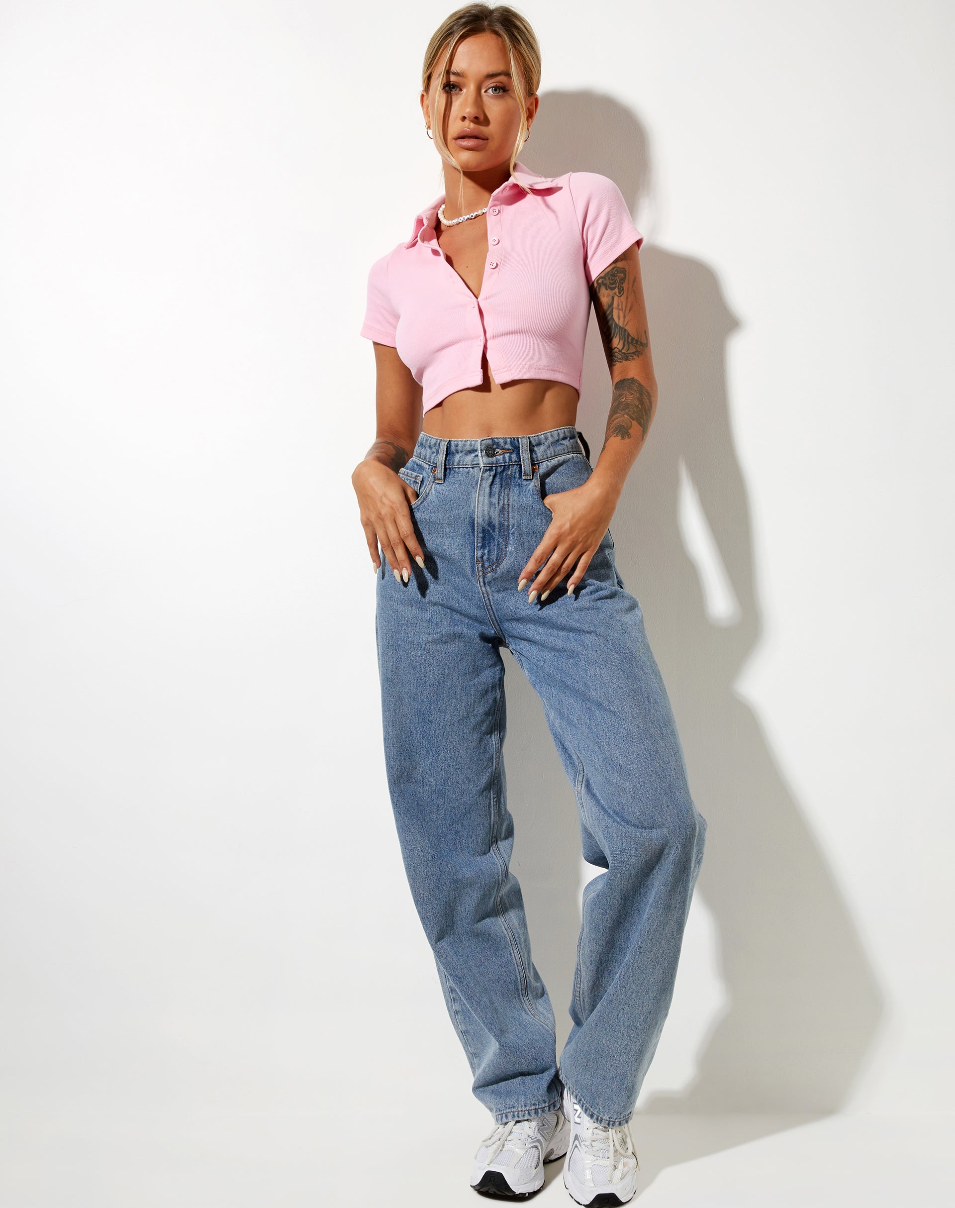 Immagine di Panya Cropped Shirt in Rib Baby Pink