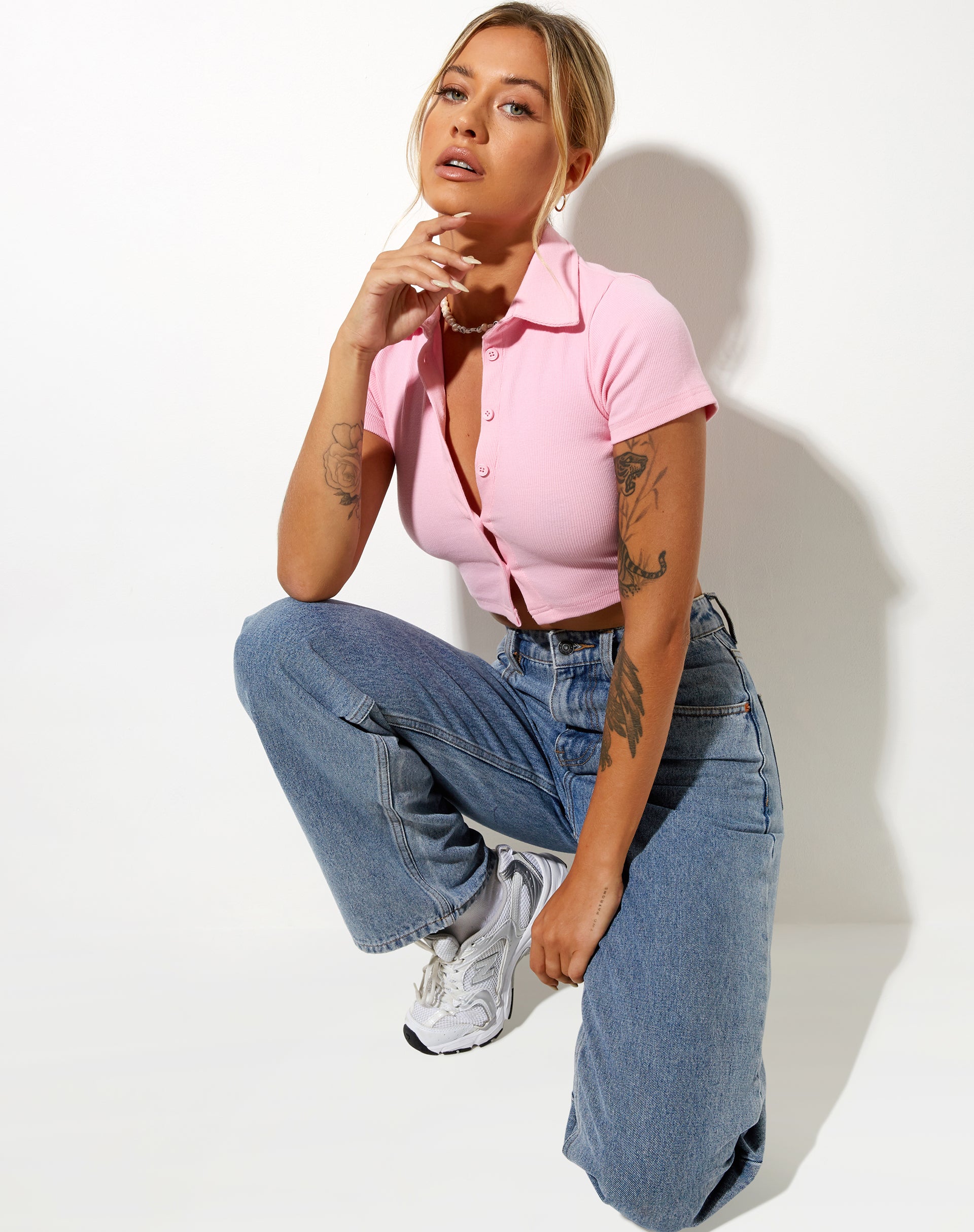 Immagine di Panya Cropped Shirt in Rib Baby Pink