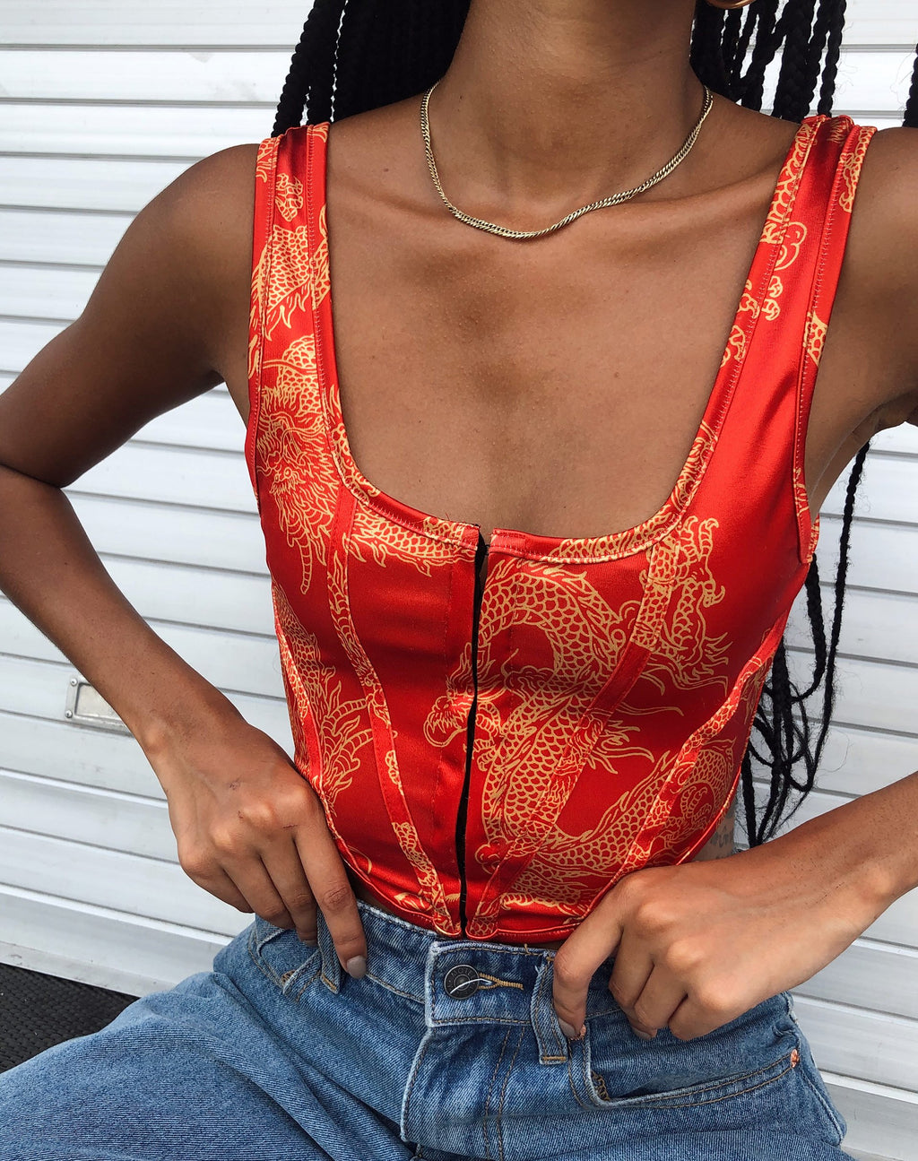 Top corsetto Elci in oro rosso Dragon Flower