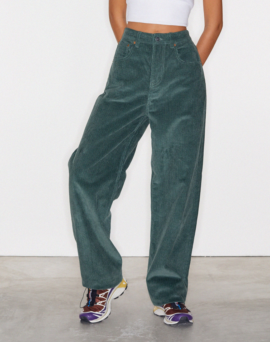 Pantaloni paralleli in corda verde bottiglia