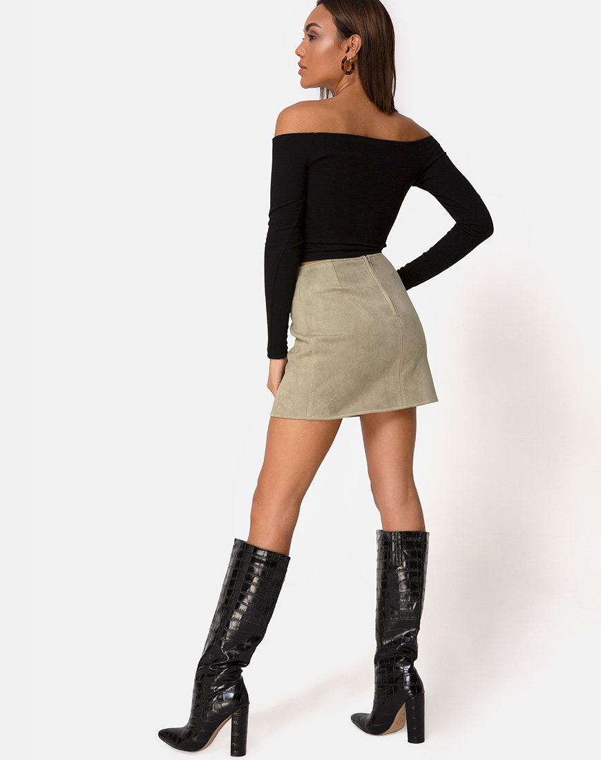 Immagine della gonna Pelmo in pelle scamosciata color kaki