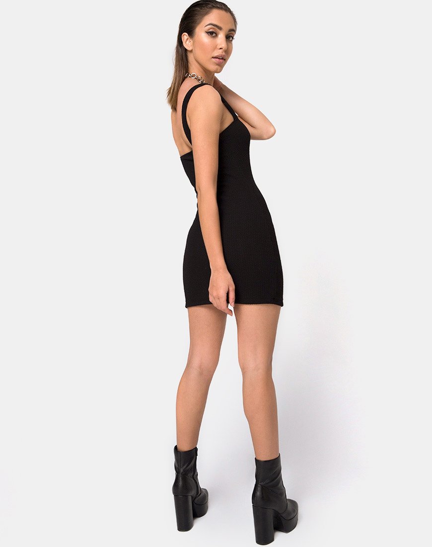 Immagine di Pendan Bodycon Dress in Rib Black