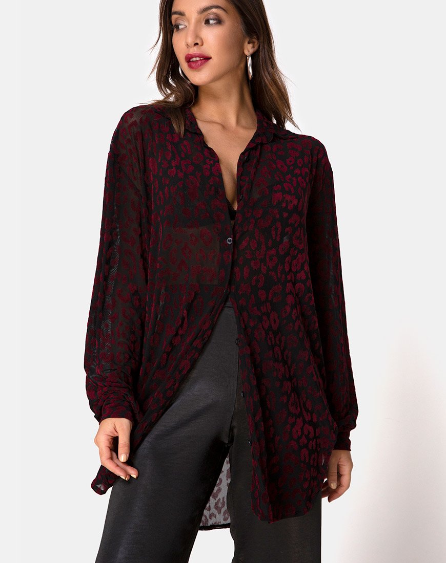 Camicia Phobe in rete leopardata rossa