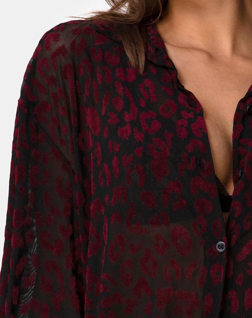 Immagine della camicia Phobe in rete leopardata rossa