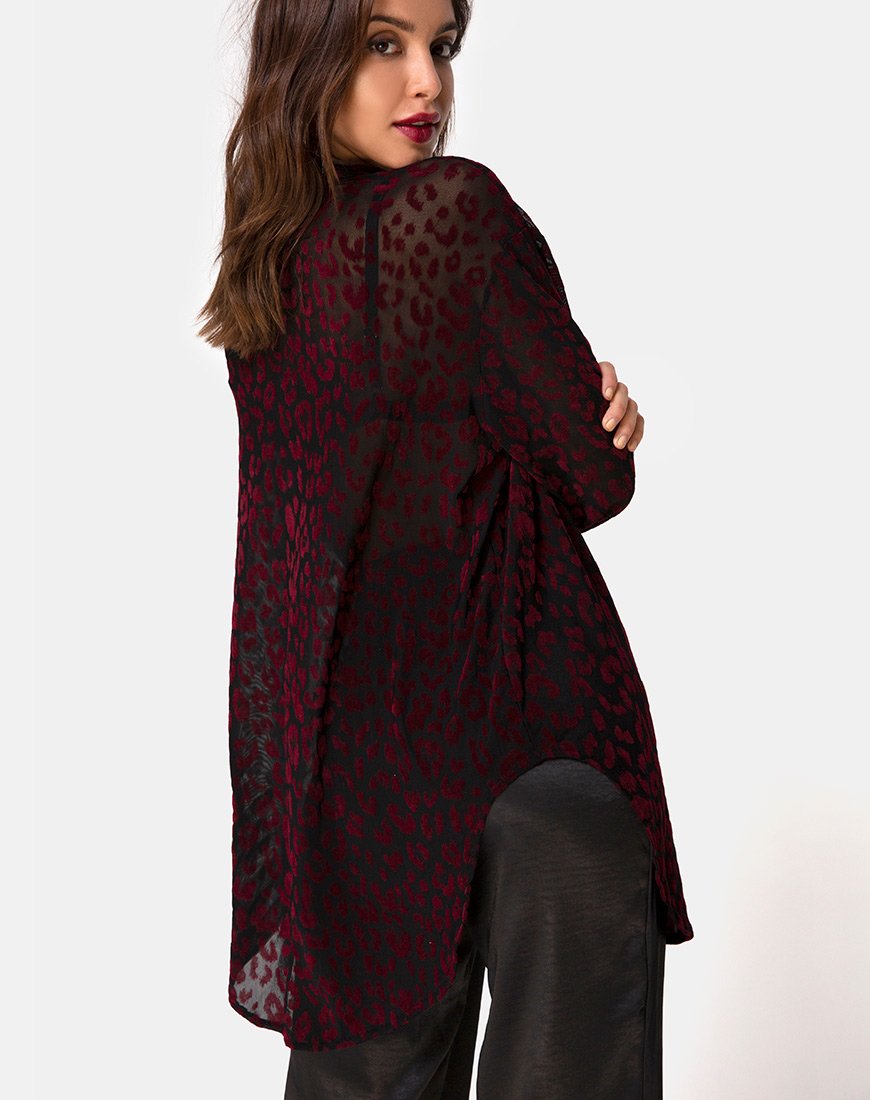 Camicia Phobe in rete leopardata rossa