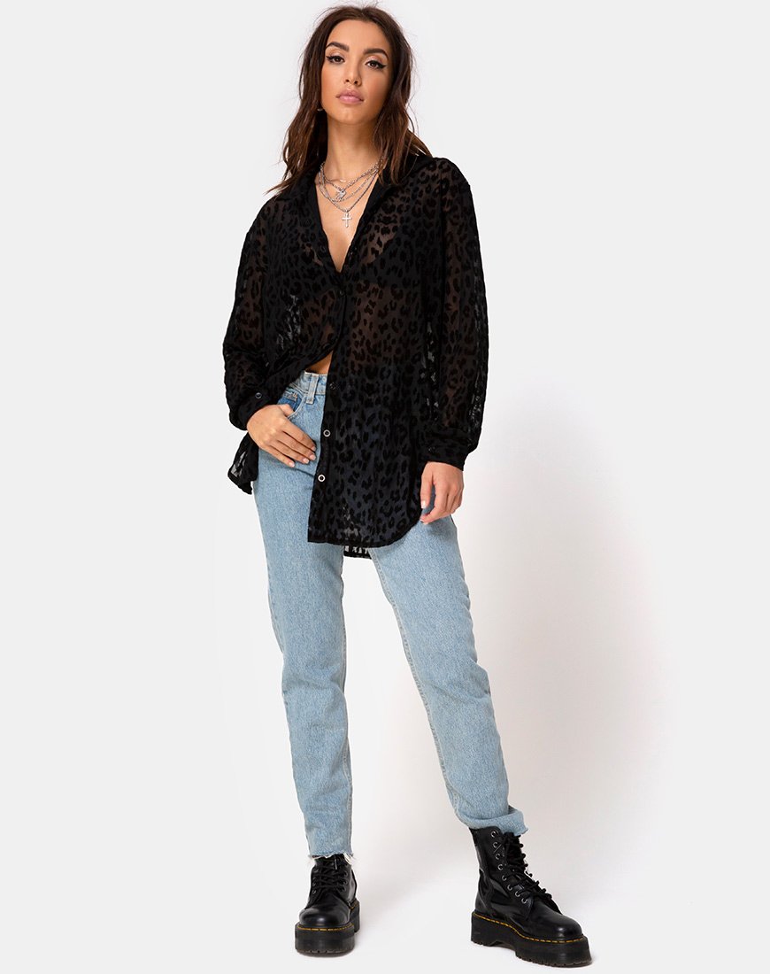 Immagine di Phobe Shirt in Leopard Flock Net Nero