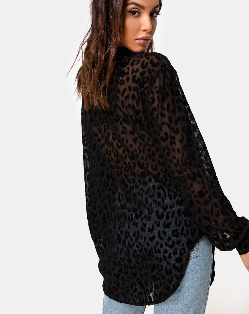 Immagine di Phobe Shirt in Leopard Flock Net Nero