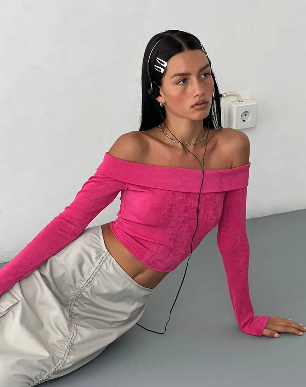 MOTEL X JACQUIE Nasari - Crop top Bardot in magenta