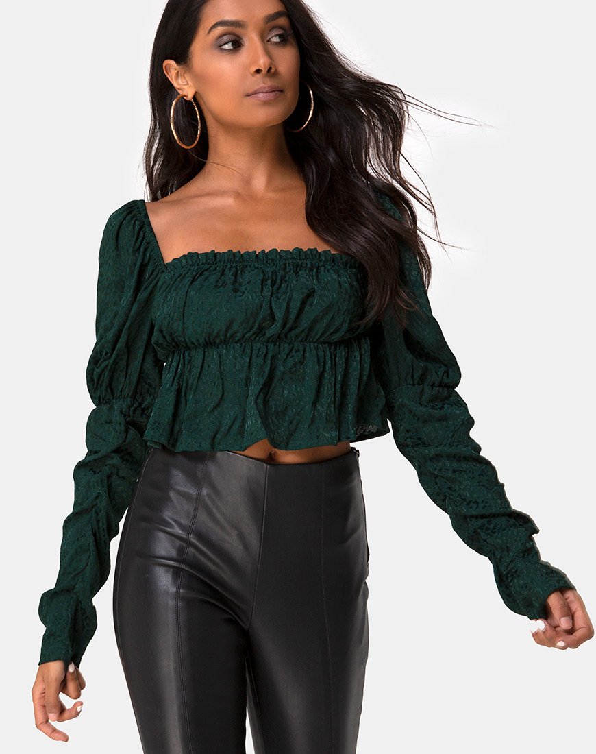 Top Piery in satin ghepardo verde bosco