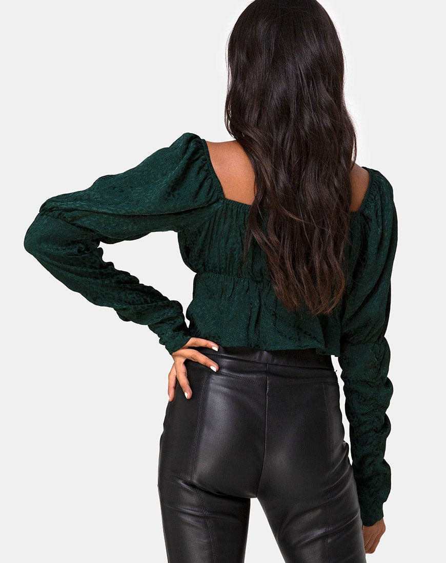 Top Piery in satin ghepardo verde bosco