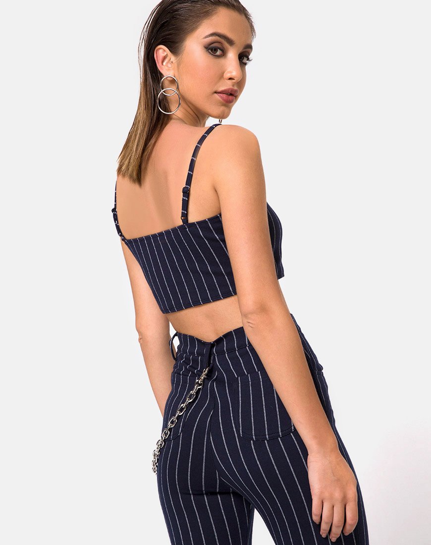 Pantaloni a pin in tessuto gessato blu scuro