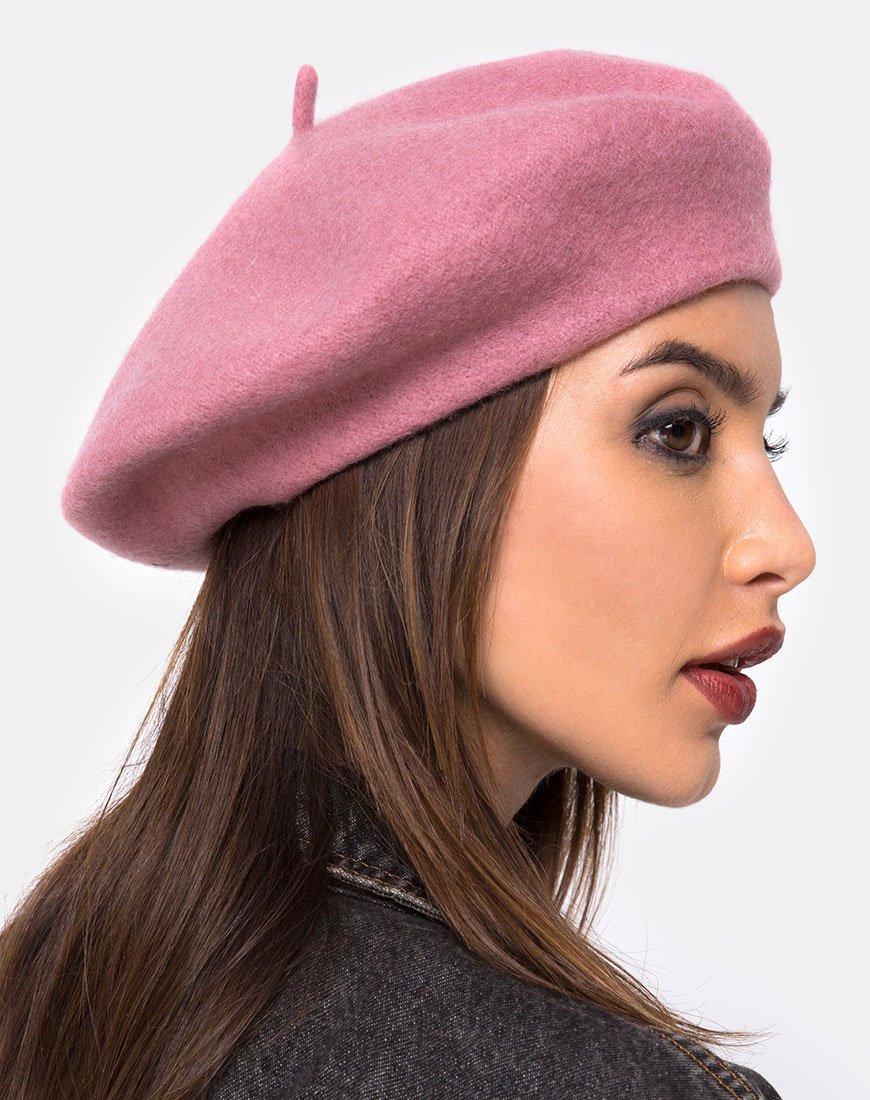 Berretto in lana rosa scuro