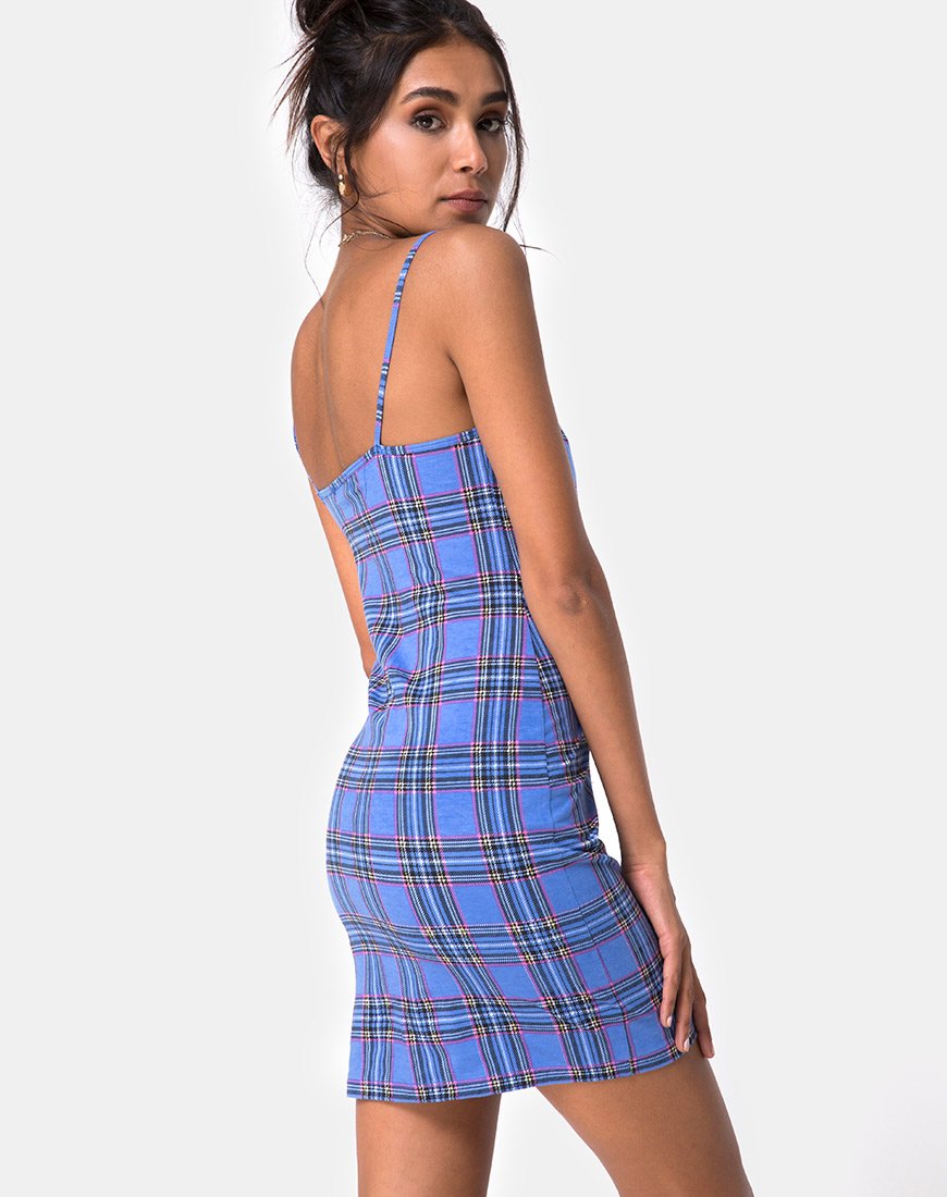 Immagine di Piper Bodycon Dress in 90S Check Blu Rosa