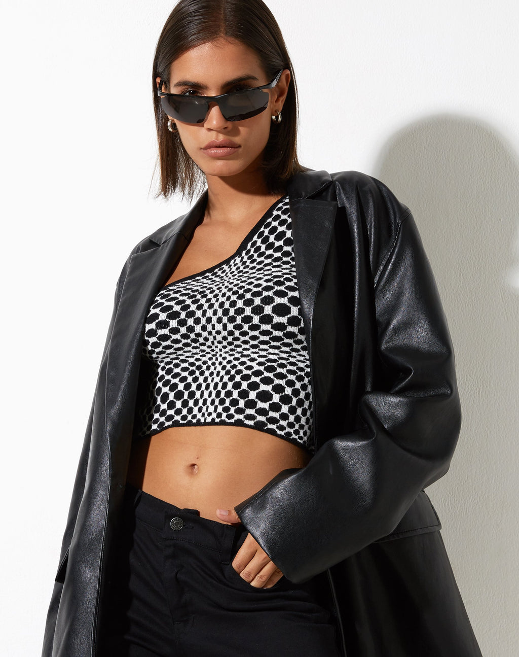 Pipon Crop Top in monocromo ottico quadrato bianco e nero