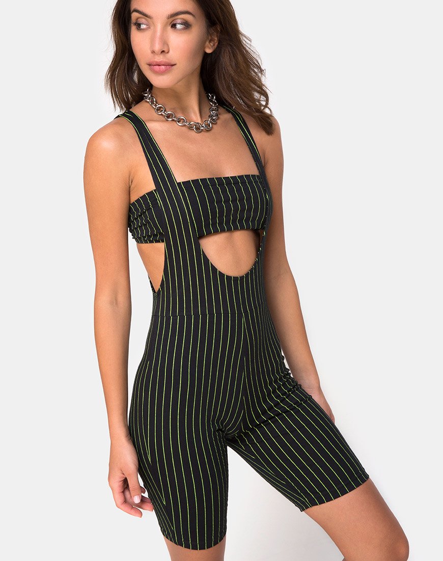 Unitard con ritaglio di Poton in gessato neon